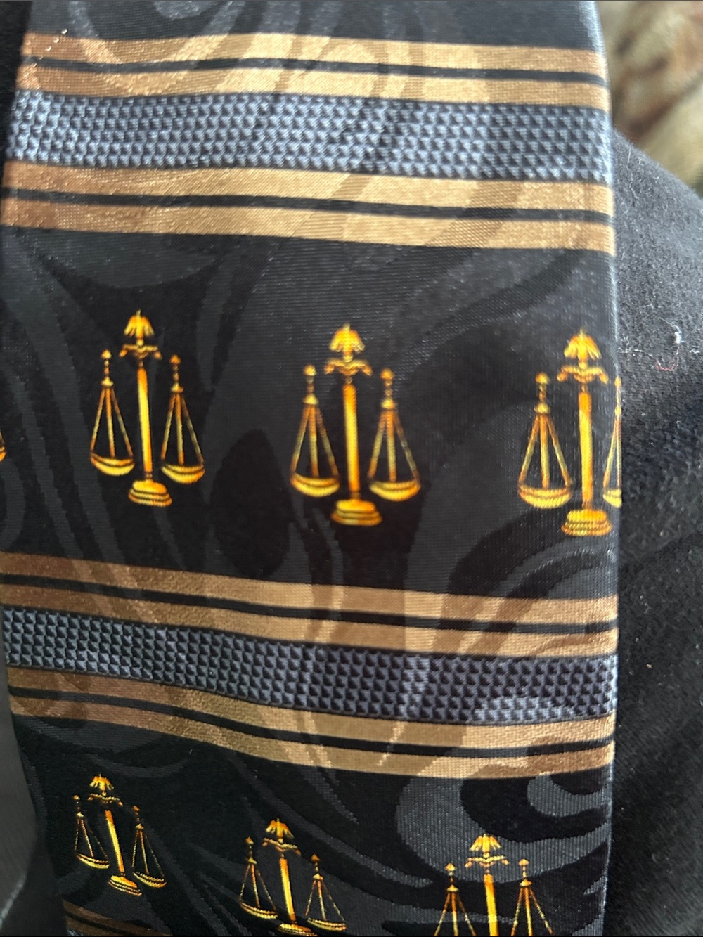 Black and Gold Scales Pattern Men's Tie for all in the legal field here you go